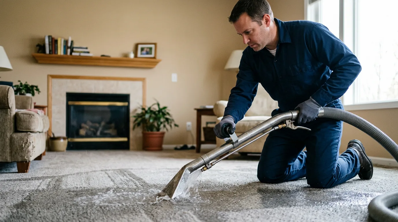 Water damage restoration technician working near Fairfield, NC